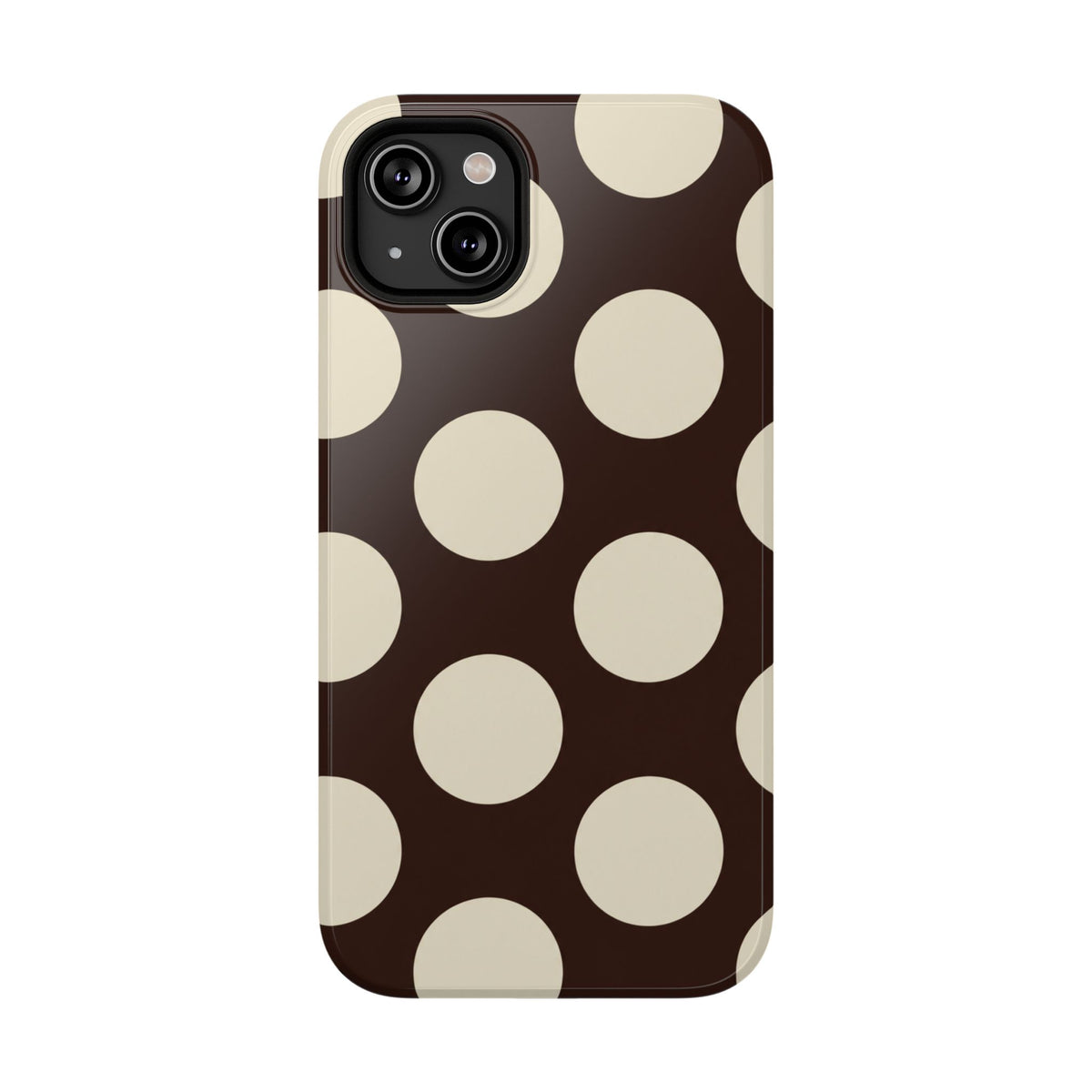Chocolate Polka Dot protective phone case for iPhone 14 Plus, glossy finish