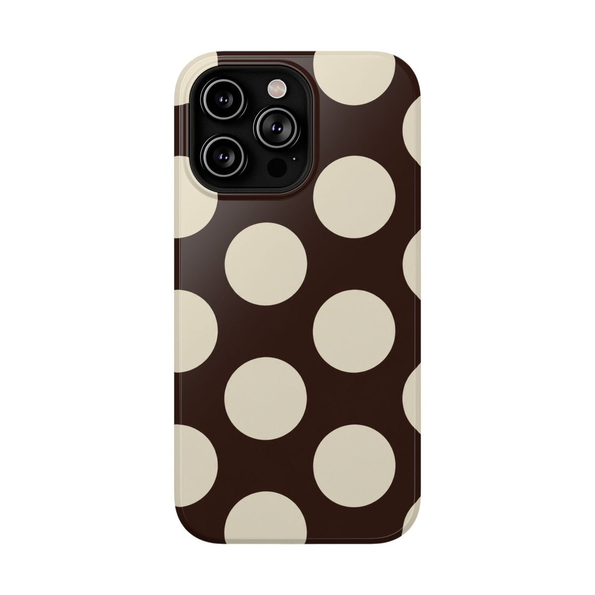 Chocolate Polka Dot protective phone case for iPhone 14 Pro Max, glossy finish