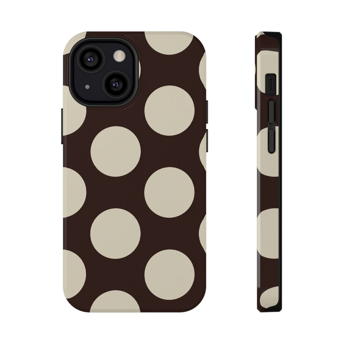 Chocolate Polka Dot protective phone case for iPhone 13 Mini, glossy finish