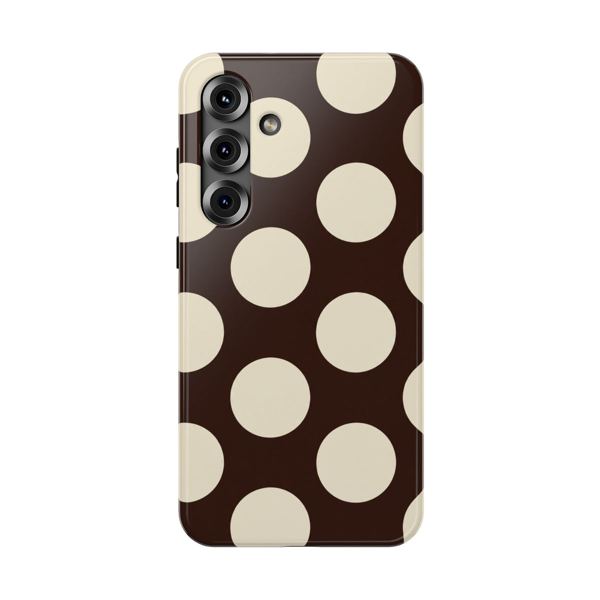 Chocolate Polka Dot protective phone case for Samsung Galaxy S25 Plus, glossy finish
