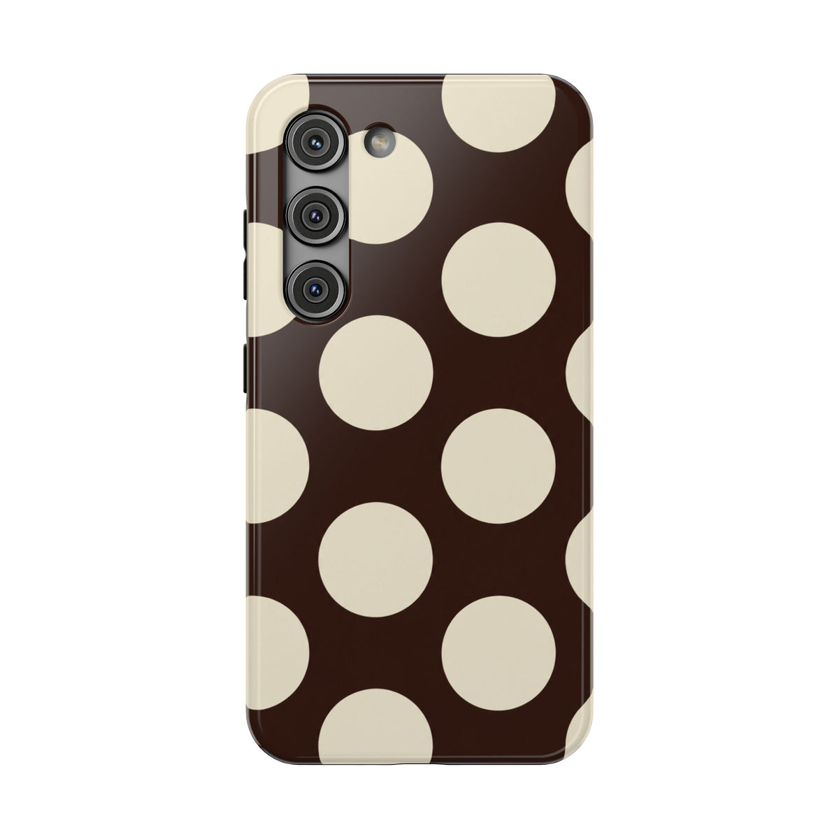 Chocolate Polka Dot protective phone case for Samsung Galaxy S23, glossy finish
