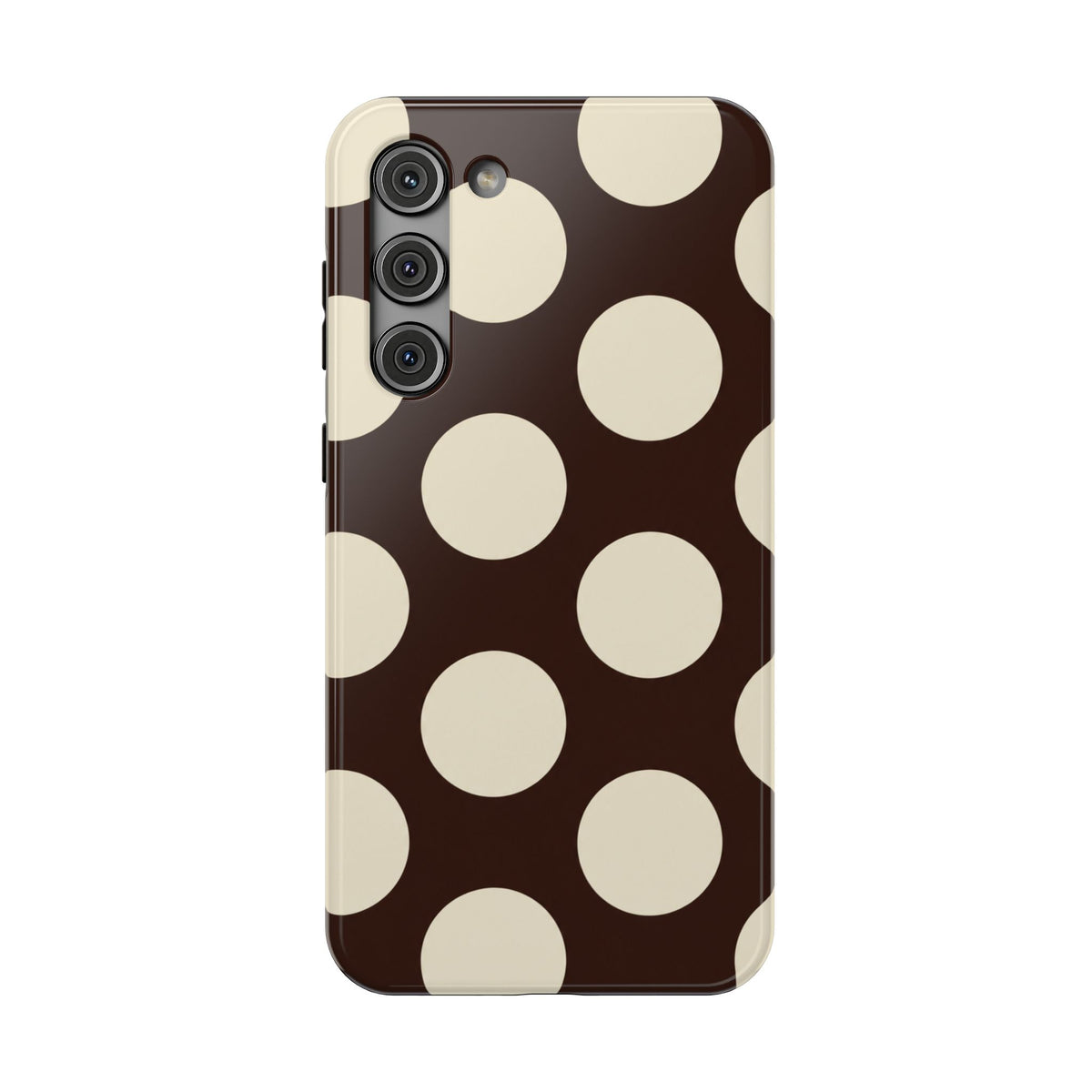 Chocolate Polka Dot protective phone case for Samsung Galaxy S23 Plus, glossy finish