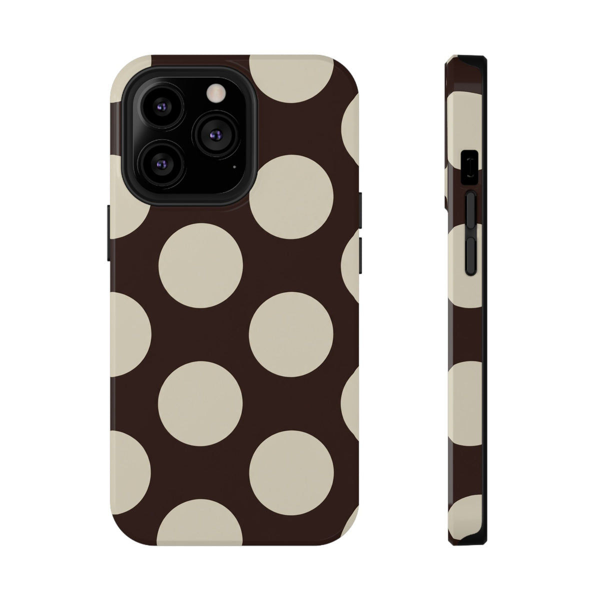 Chocolate Polka Dot protective phone case for iPhone 13 Pro, glossy finish