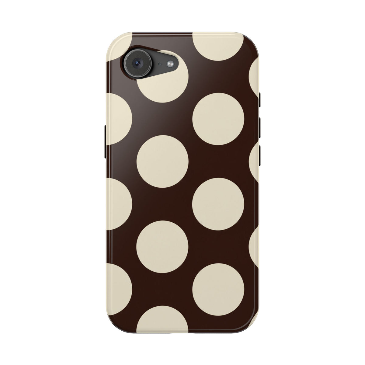 Chocolate Polka Dot protective phone case for iPhone 17e, glossy finish