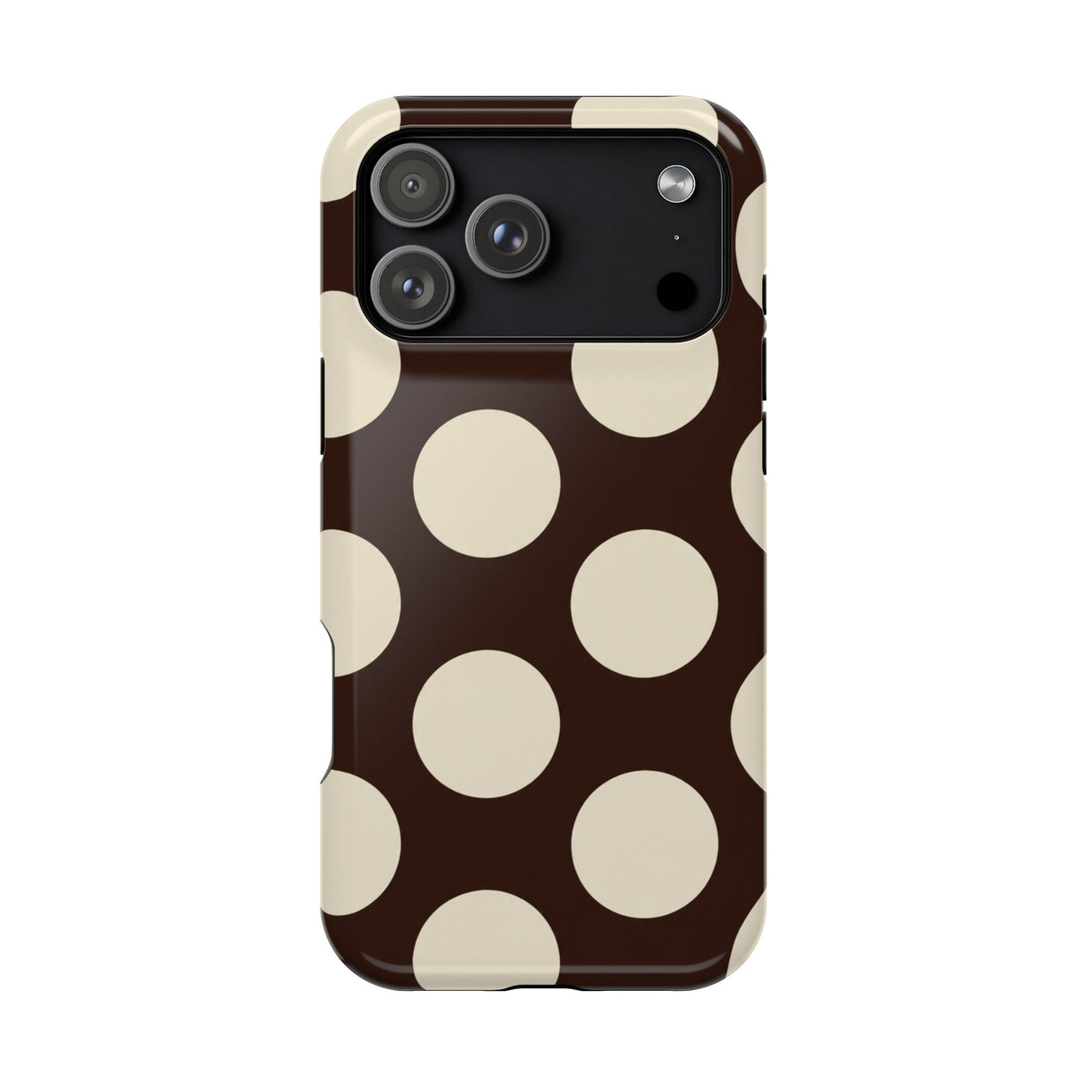 Chocolate Polka Dot protective phone case for iPhone 18 Pro Max, glossy finish