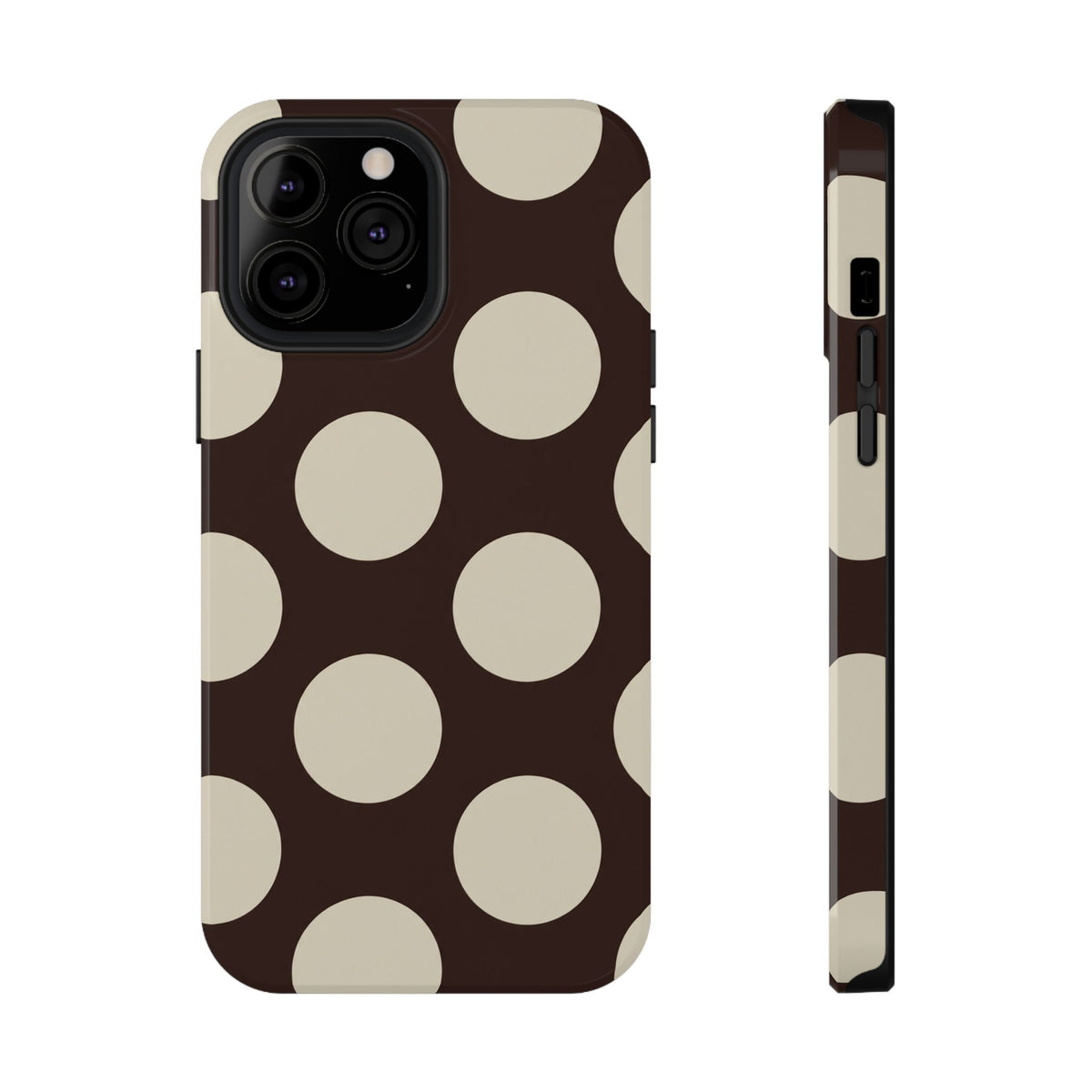 Chocolate Polka Dot protective phone case for iPhone 13 Pro Max, glossy finish