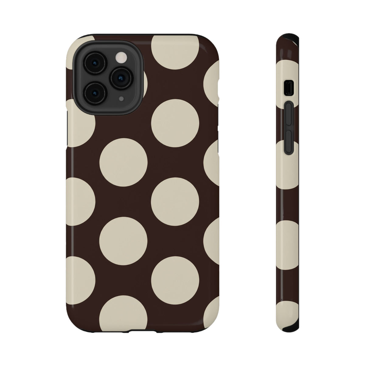 Chocolate Polka Dot protective phone case for iPhone 11 Pro, glossy finish