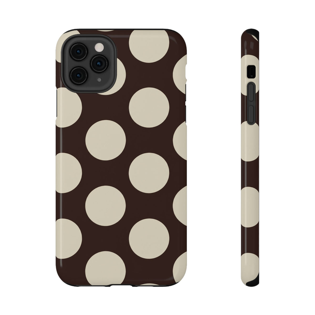 Chocolate Polka Dot protective phone case for iPhone 11 Pro Max, glossy finish