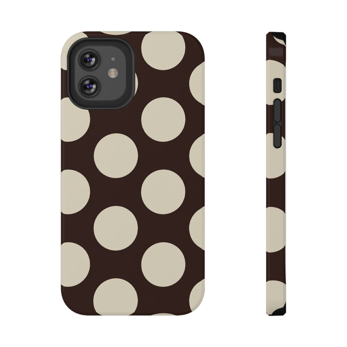 Chocolate Polka Dot protective phone case for iPhone 12, glossy finish