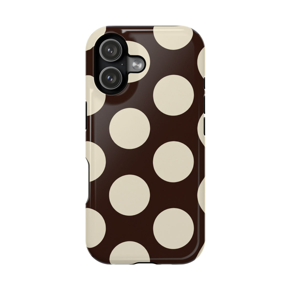Chocolate Polka Dot MagSafe case for iPhone 17, glossy finish