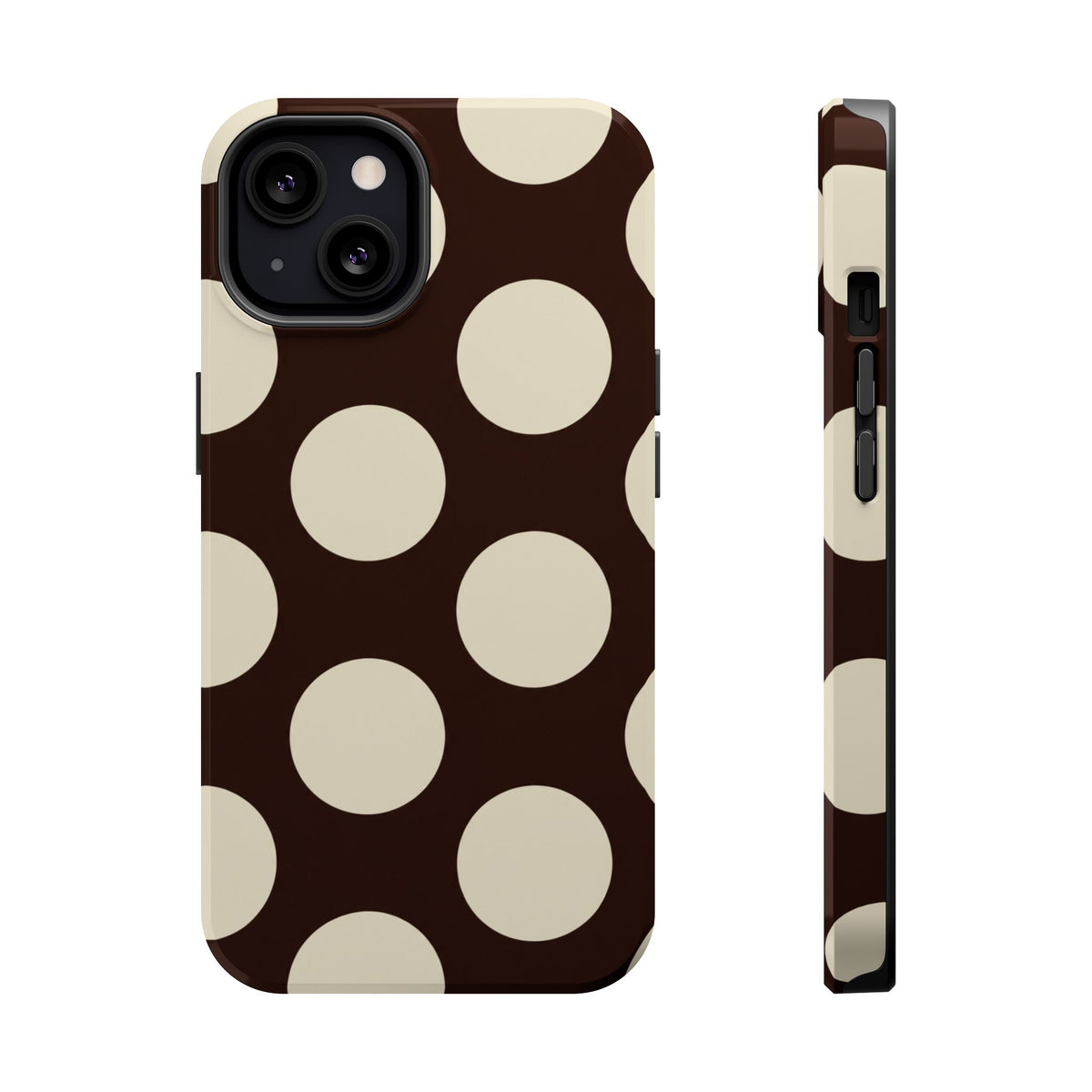 Chocolate Polka Dot MagSafe case for iPhone 13, glossy finish