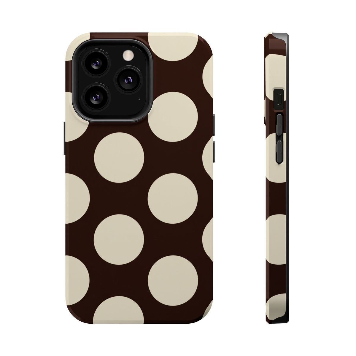 Chocolate Polka Dot MagSafe case for iPhone 13 Pro, glossy finish