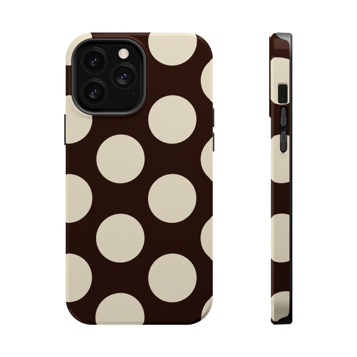 Chocolate Polka Dot MagSafe case for iPhone 13 Pro Max, glossy finish