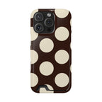 Chocolate Polka Dot phone case with card holder for iPhone 16 Pro, glossy finish