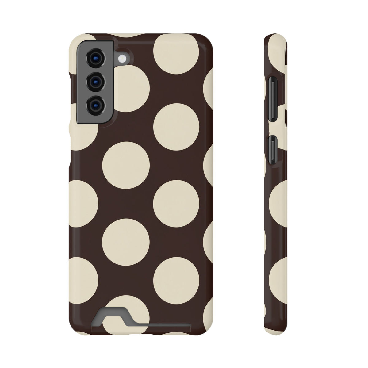 Chocolate Polka Dot phone case with card holder for Samsung Galaxy S21 Plus, glossy finish