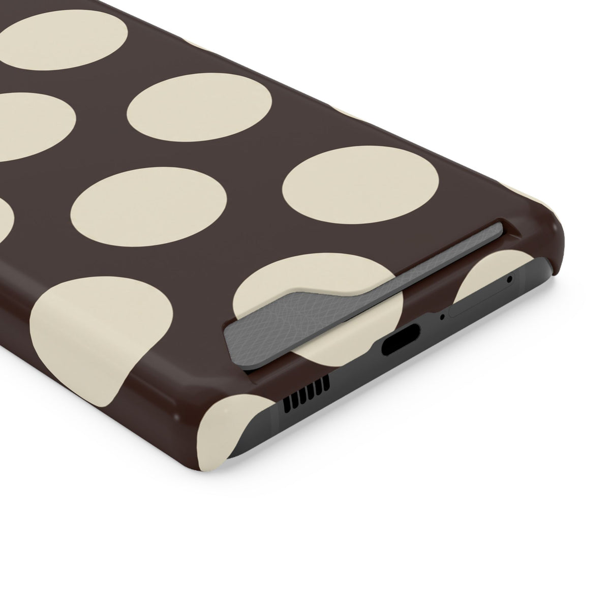 Chocolate Polka Dot phone case with card holder for Samsung Galaxy S21 Ultra, glossy finish