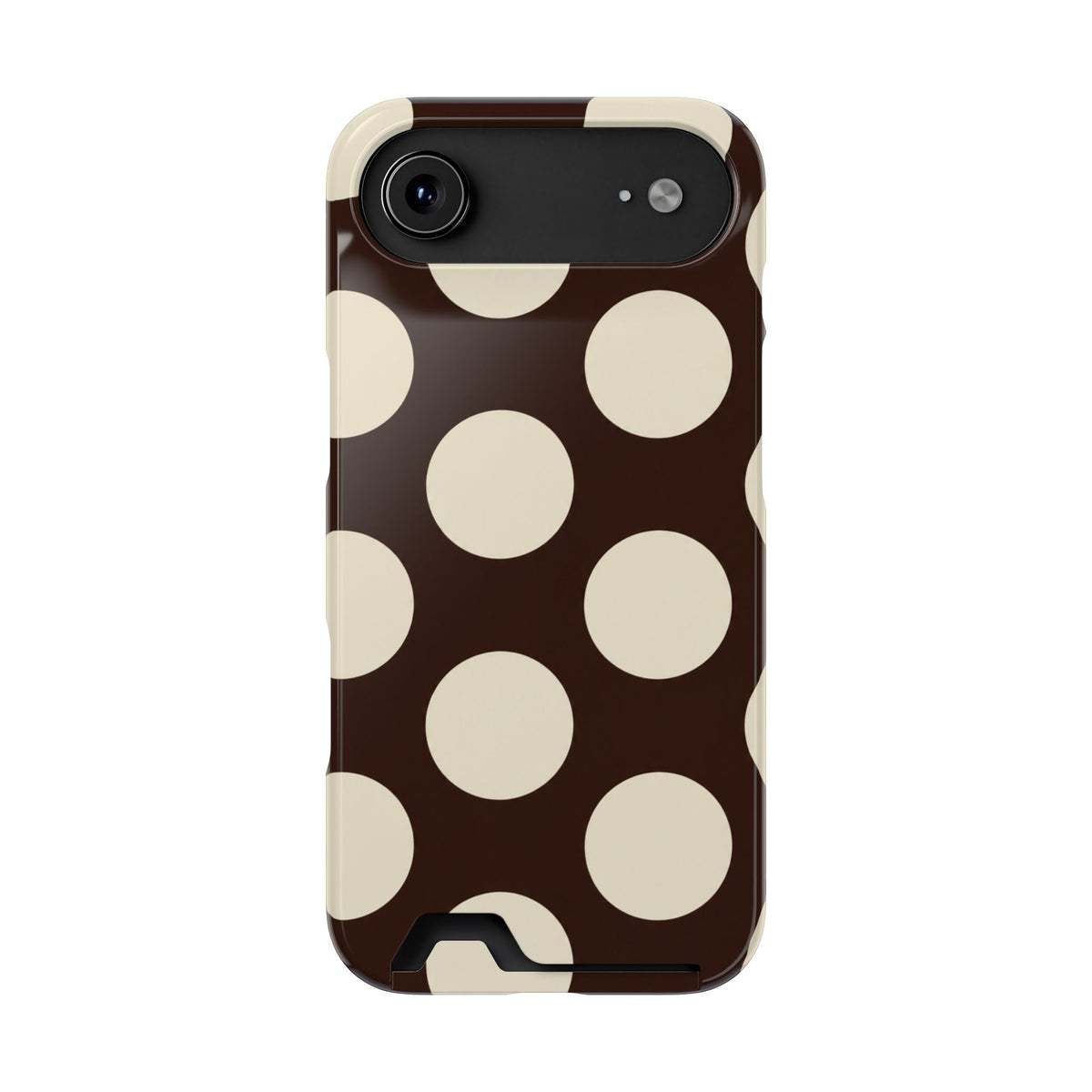 Chocolate Polka Dot phone case with card holder for iPhone 17 Air, glossy finish