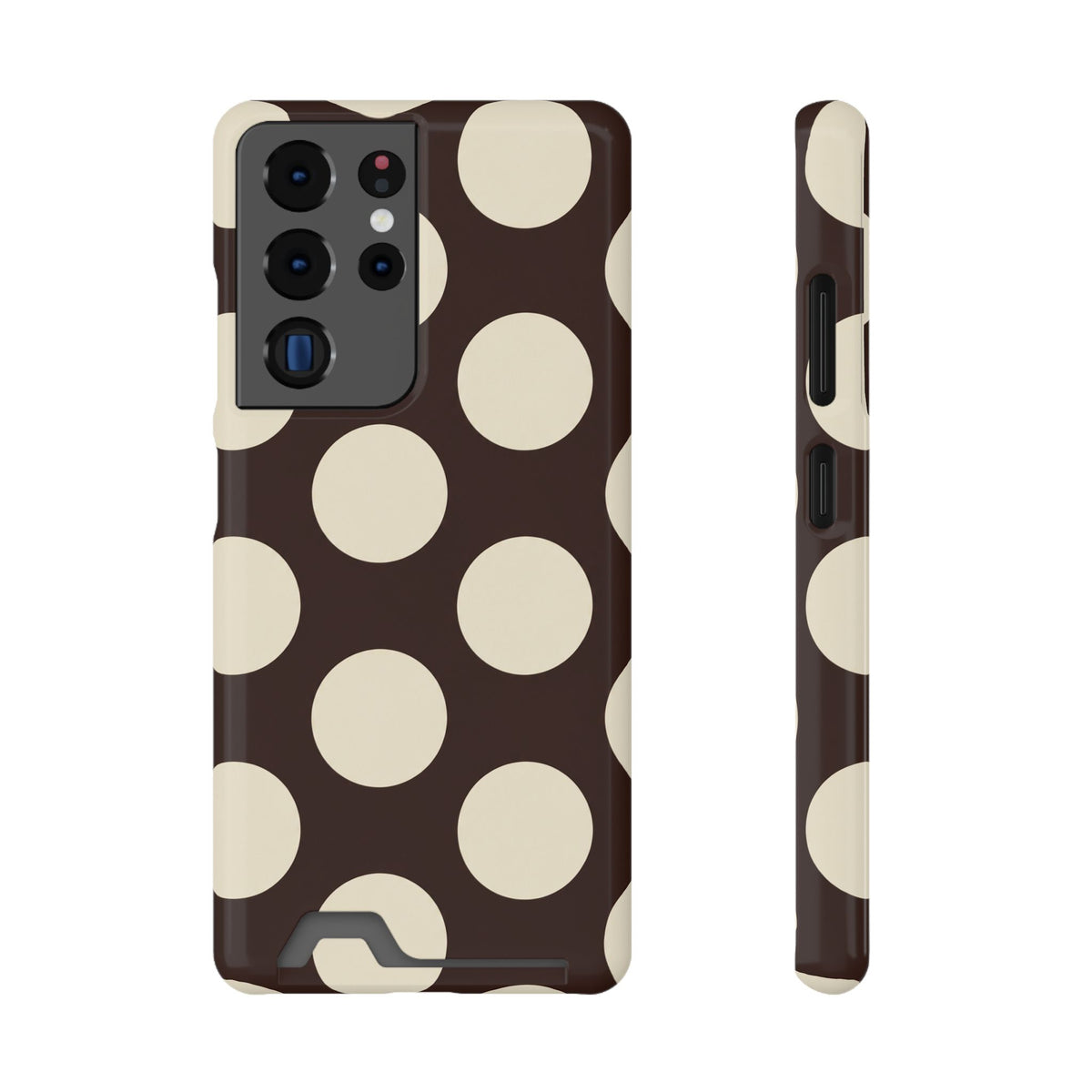 Chocolate Polka Dot phone case with card holder for Samsung Galaxy S22 Plus, glossy finish