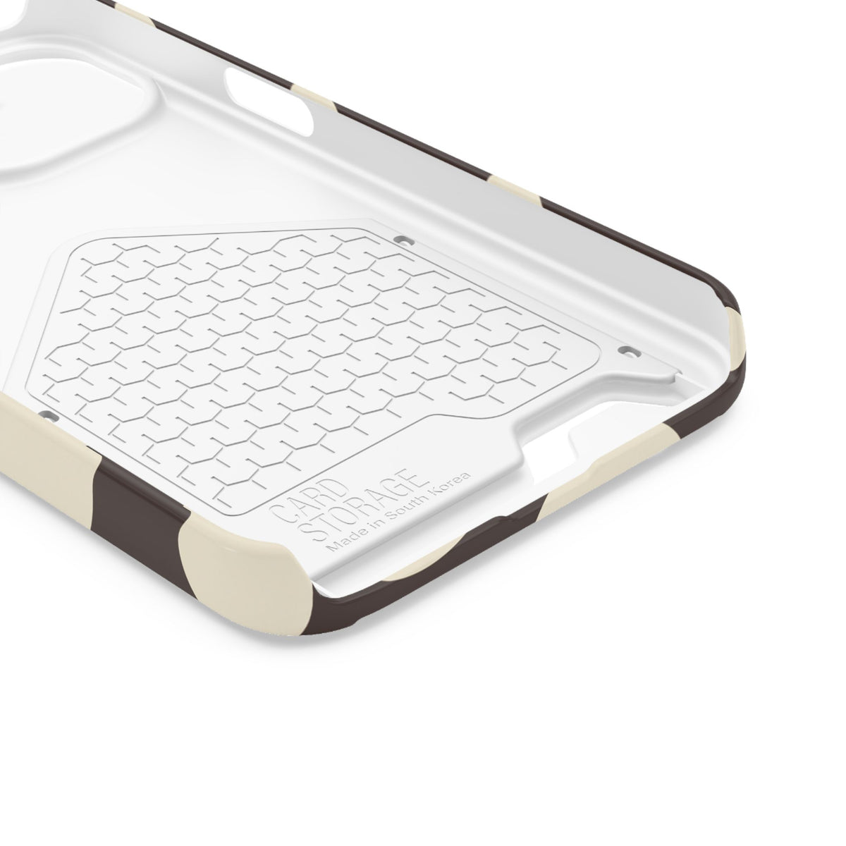 Chocolate Polka Dot phone case with card holder for iPhone 13, glossy finish