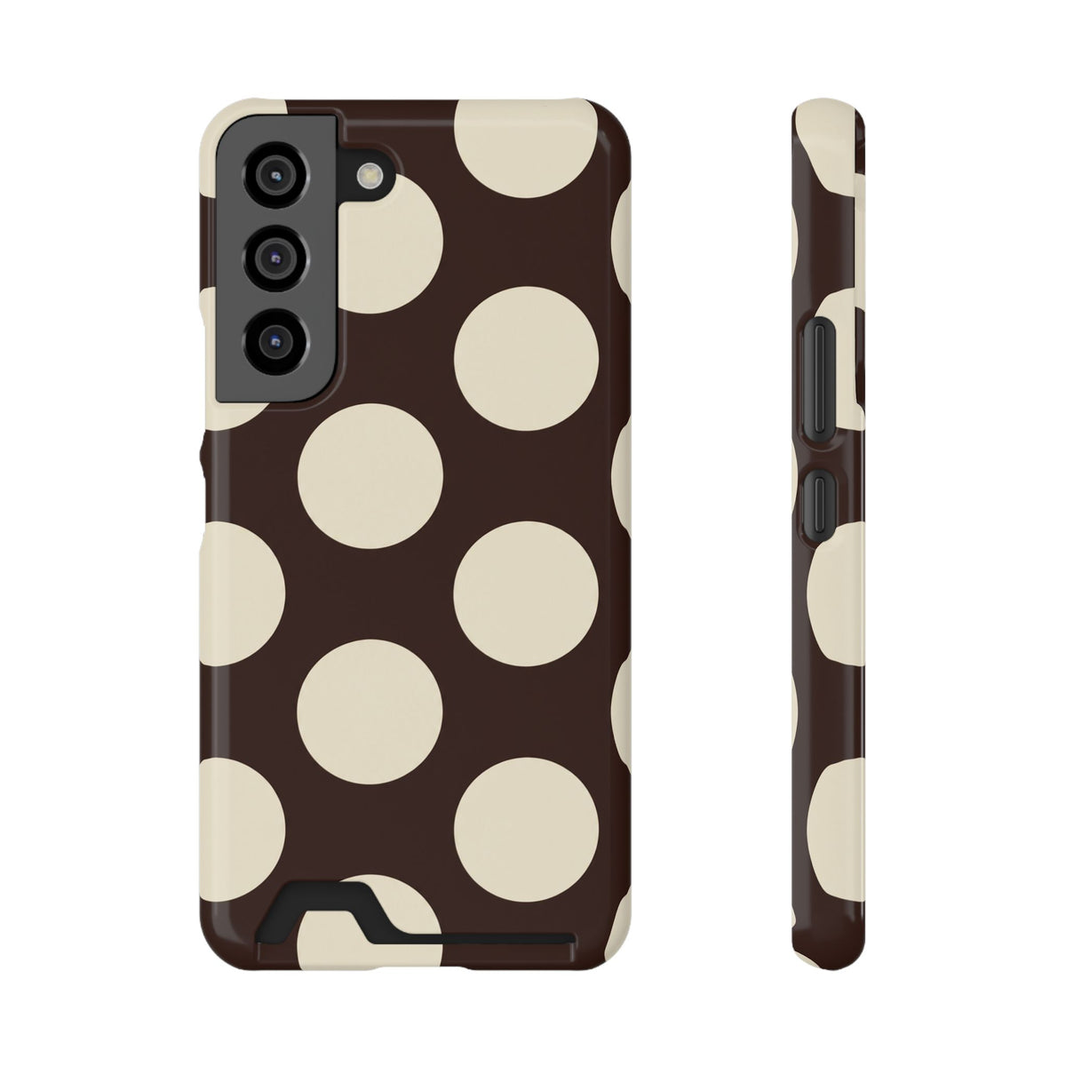 Chocolate Polka Dot phone case with card holder for Samsung Galaxy S22, glossy finish