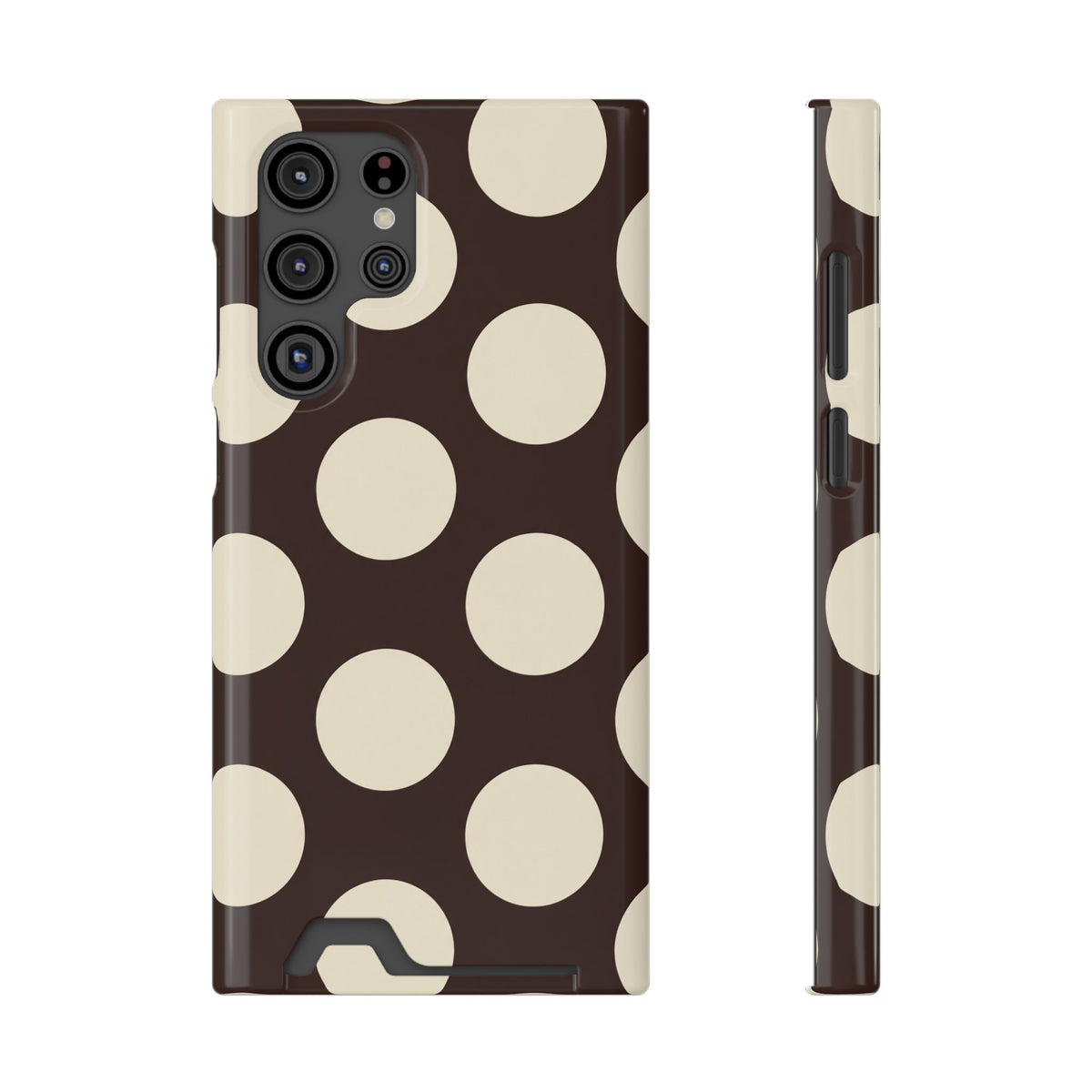 Chocolate Polka Dot phone case with card holder for Samsung Galaxy S22 Ultra, glossy finish