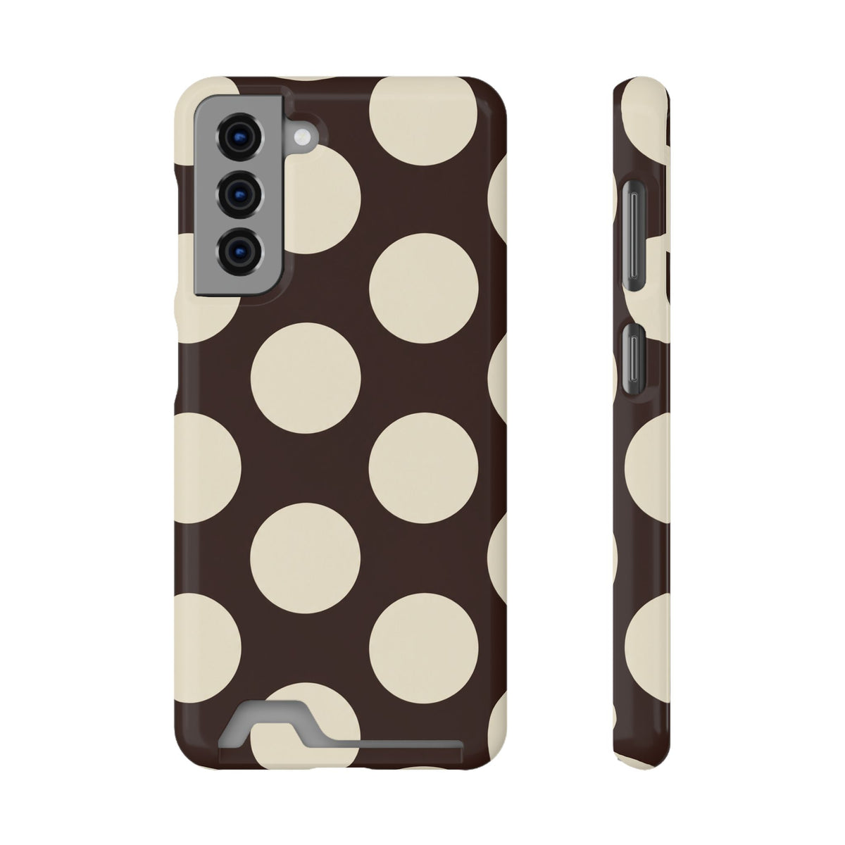 Chocolate Polka Dot phone case with card holder for Samsung Galaxy S21, glossy finish
