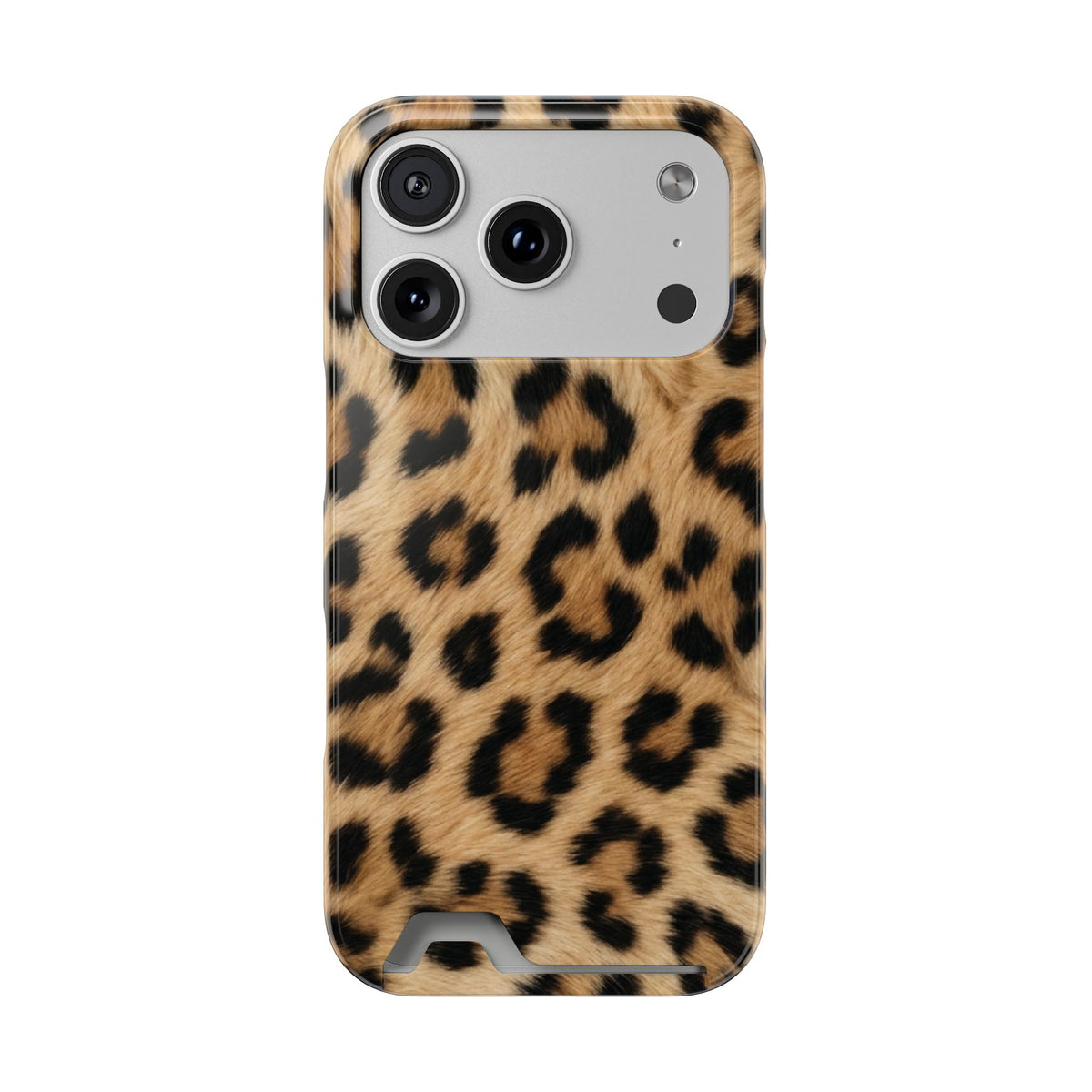 Classic Leopard phone case with card holder for iPhone 17 Pro, glossy finish