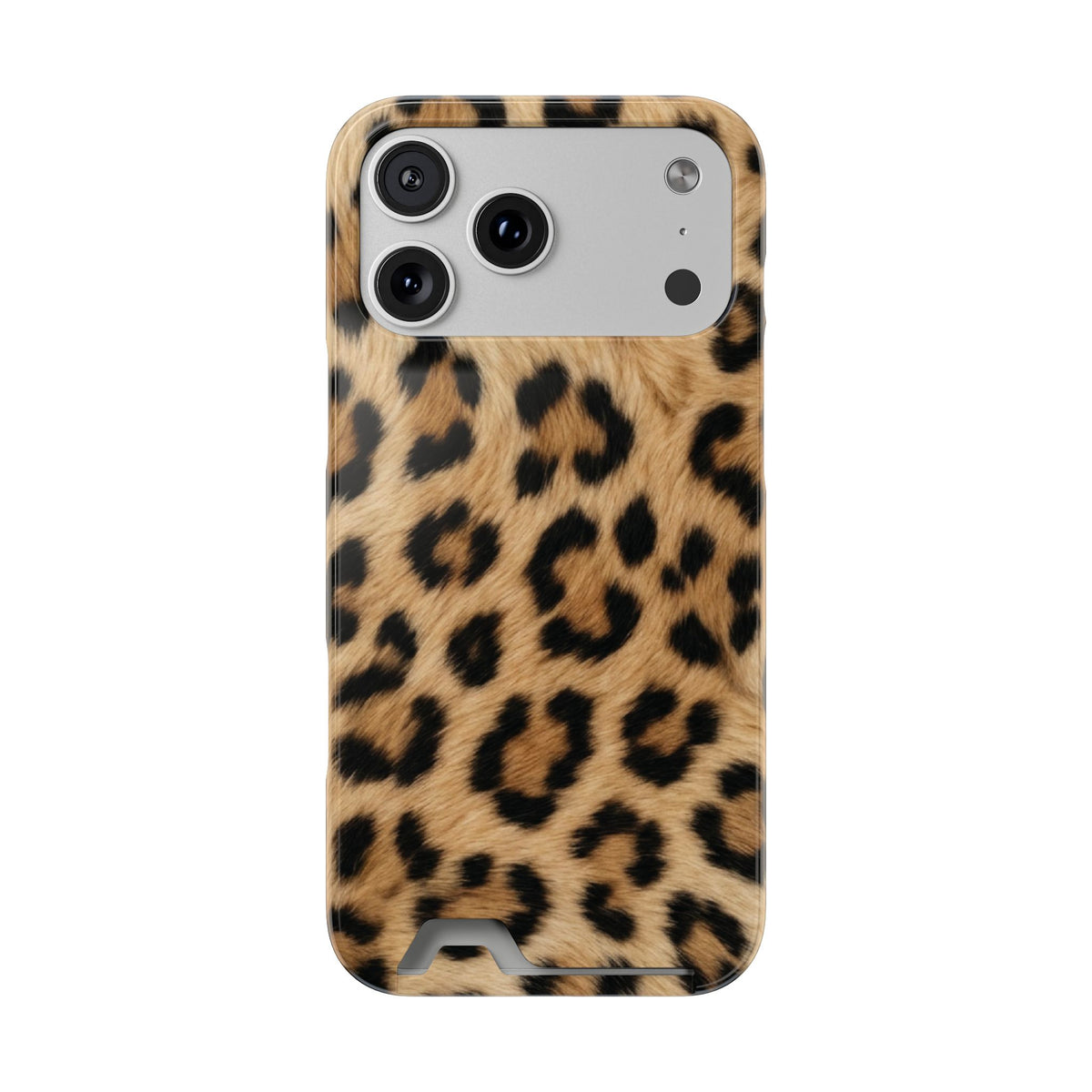 Classic Leopard phone case with card holder for iPhone 17 Pro Max, glossy finish
