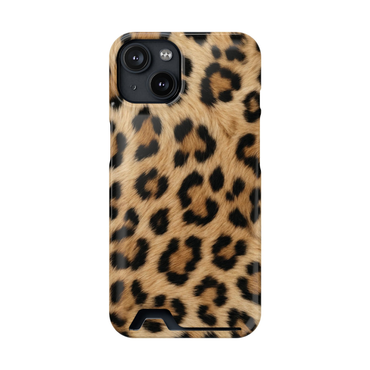 Classic Leopard phone case with card holder for iPhone 14, glossy finish
