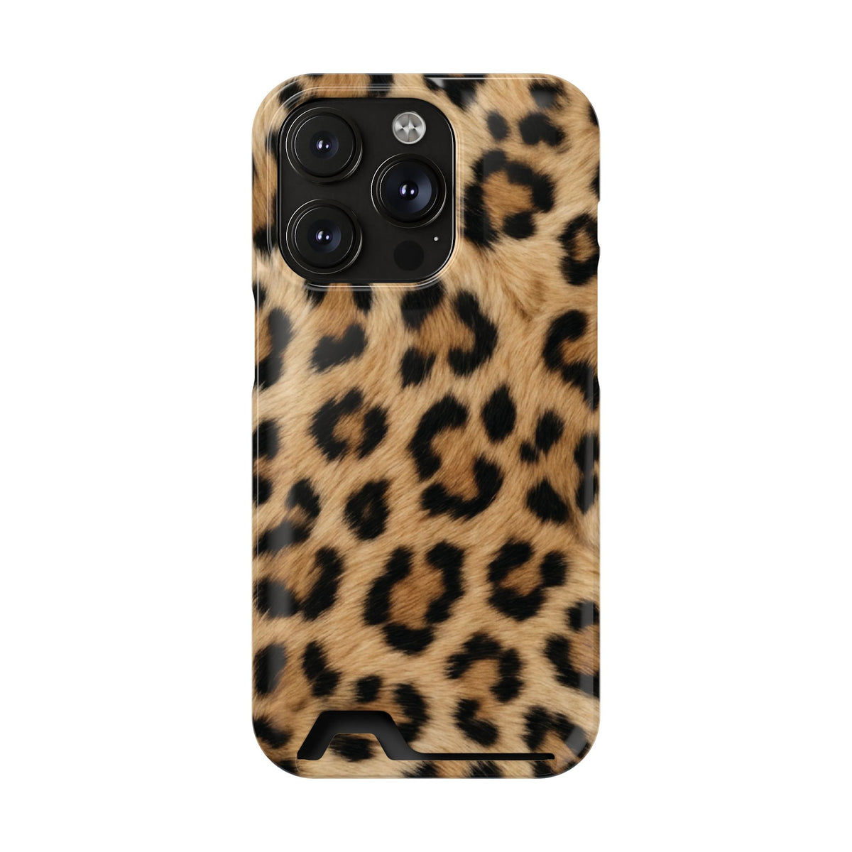 Classic Leopard phone case with card holder for iPhone 14 Pro, glossy finish