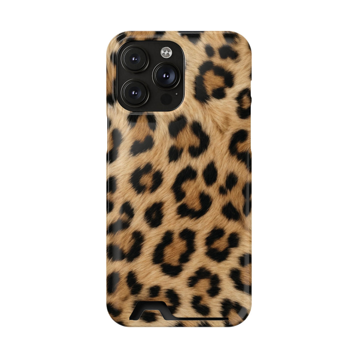 Classic Leopard phone case with card holder for iPhone 14 Pro Max, glossy finish