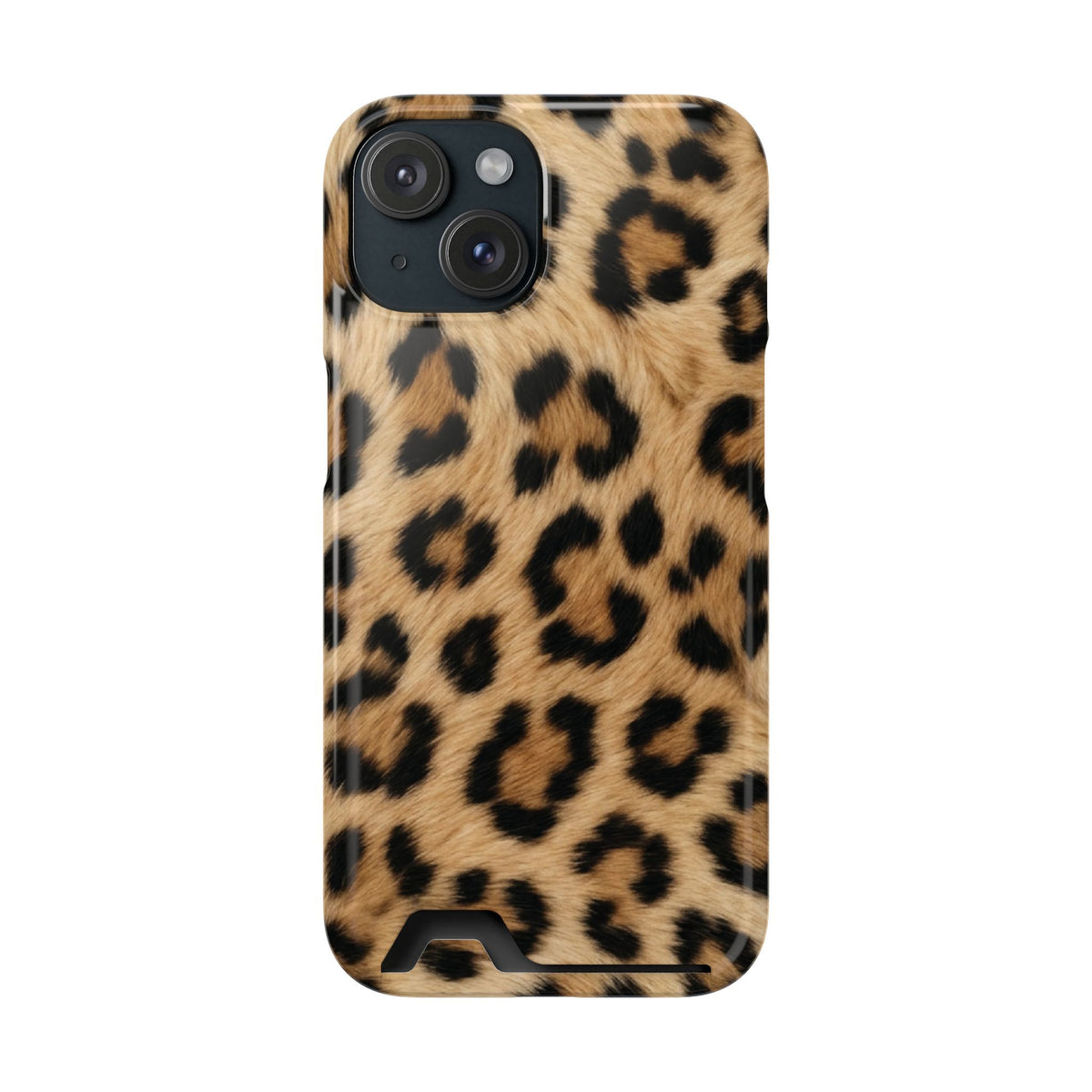 Classic Leopard phone case with card holder for iPhone 15, glossy finish