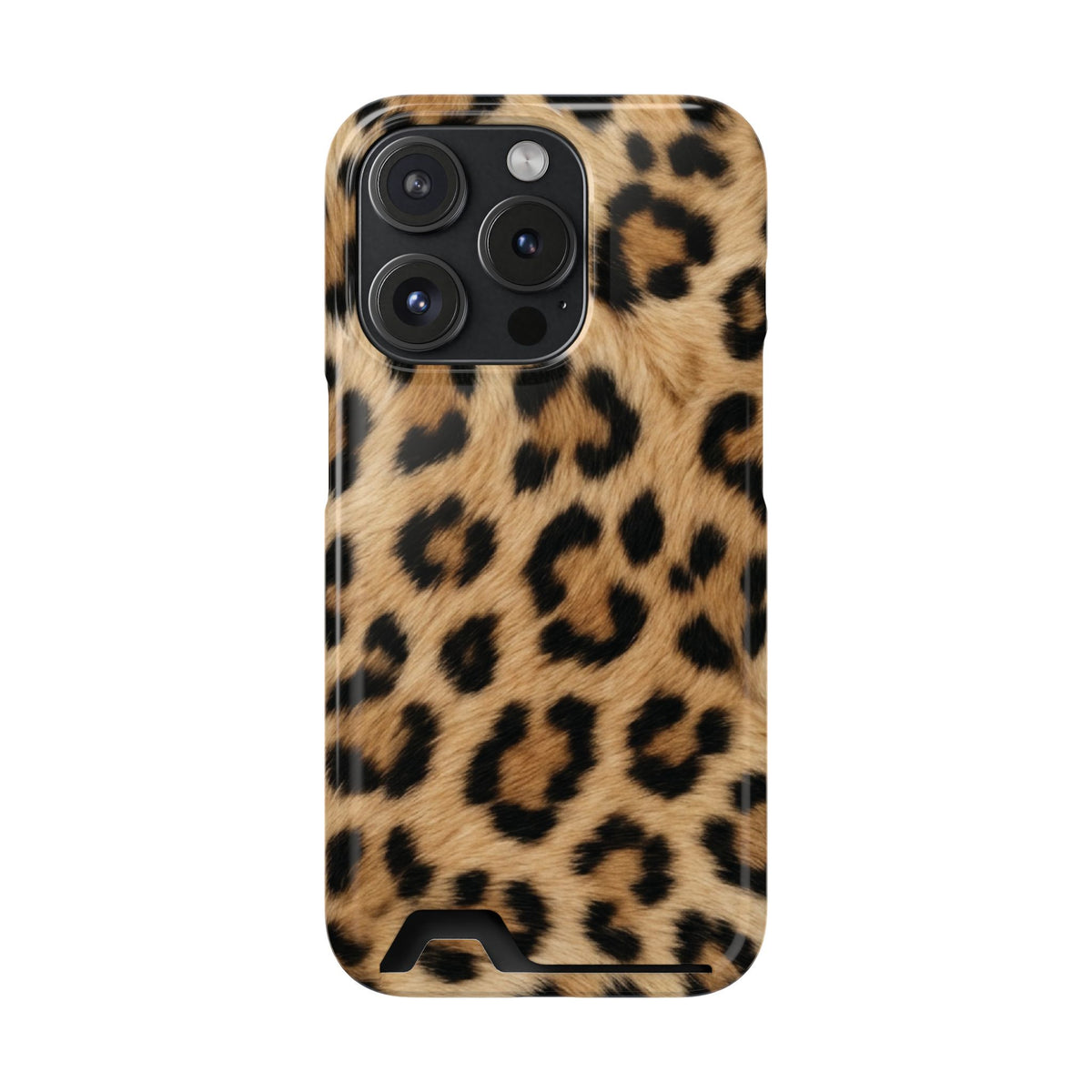 Classic Leopard phone case with card holder for iPhone 15 Pro, glossy finish