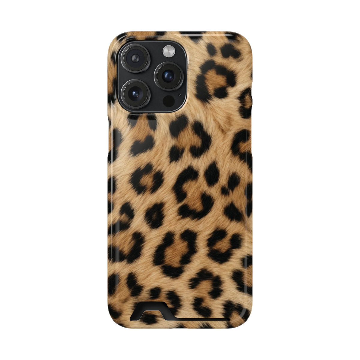 Classic Leopard phone case with card holder for iPhone 15 Pro Max, glossy finish
