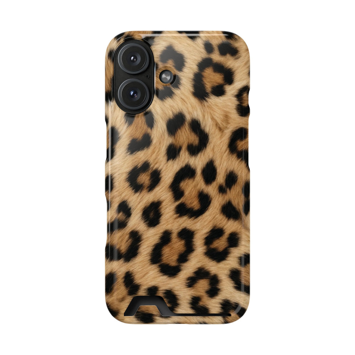 Classic Leopard phone case with card holder for iPhone 16, glossy finish