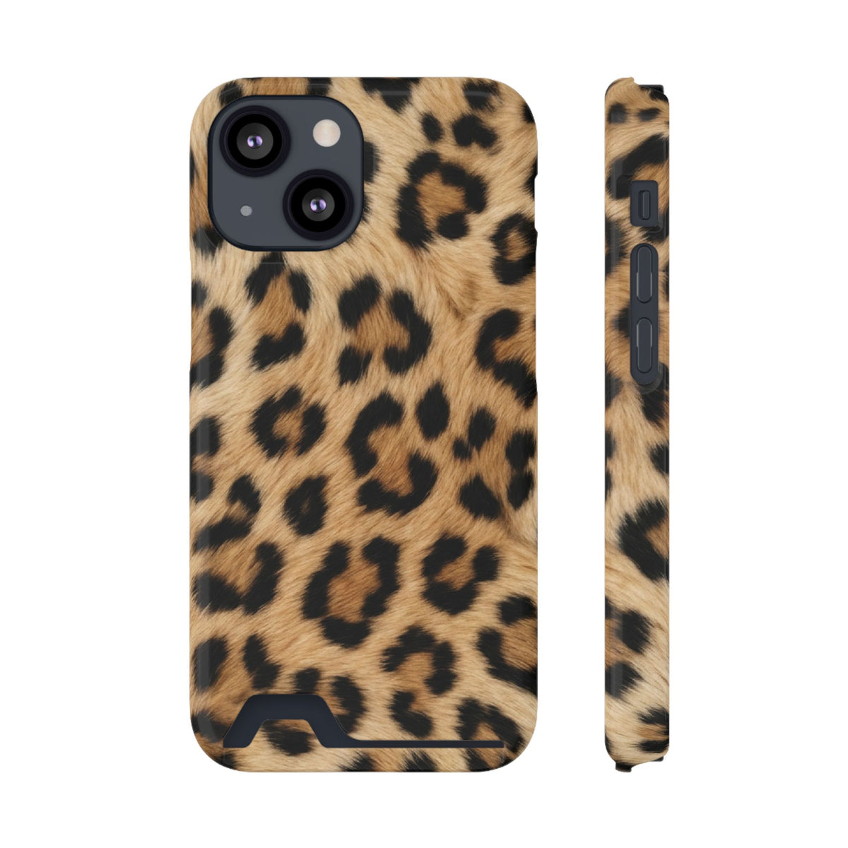 Classic Leopard phone case with card holder for iPhone 13 Mini, glossy finish