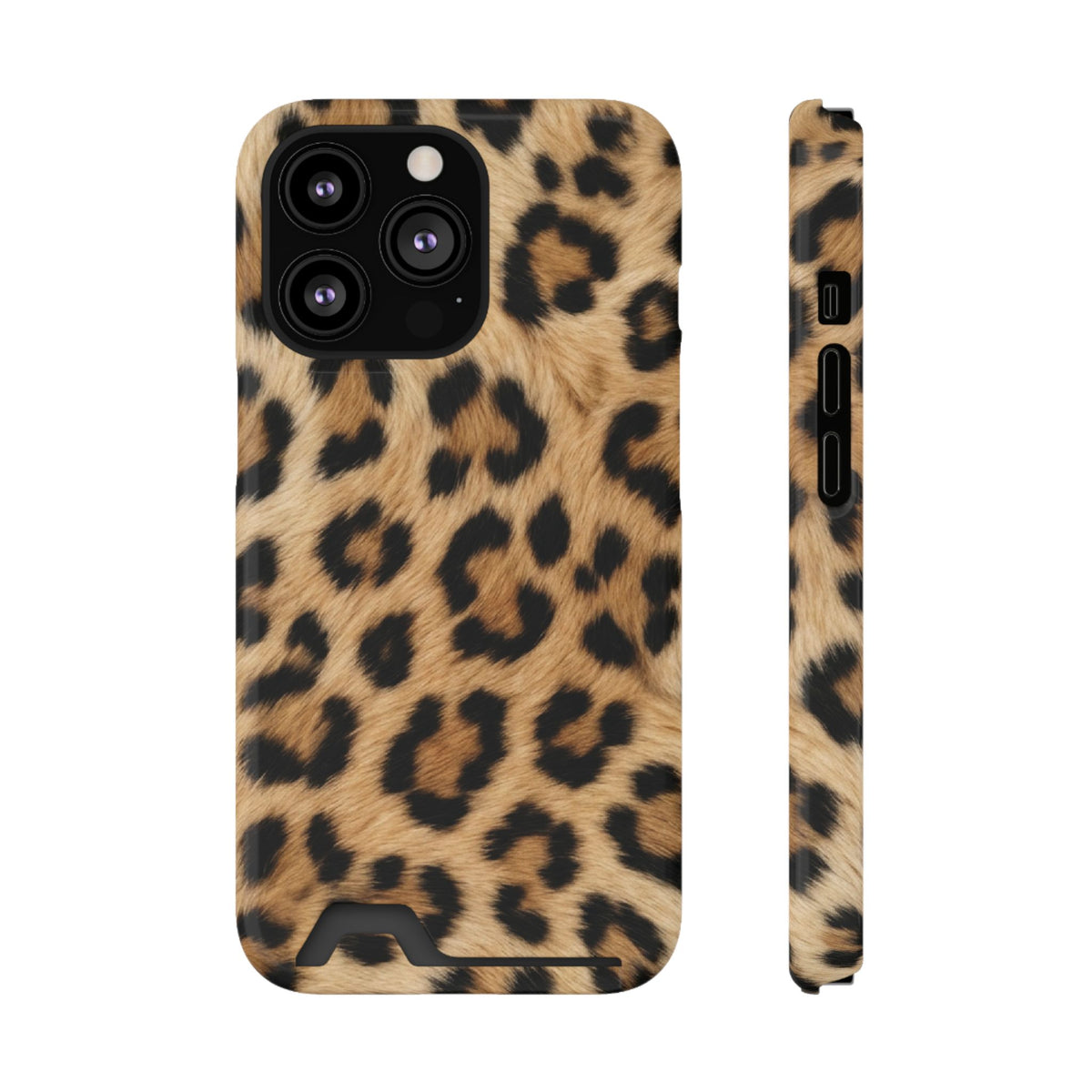 Classic Leopard phone case with card holder for iPhone 13 Pro, glossy finish
