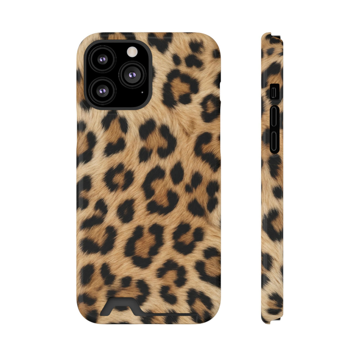 Classic Leopard phone case with card holder for iPhone 13 Pro Max, glossy finish