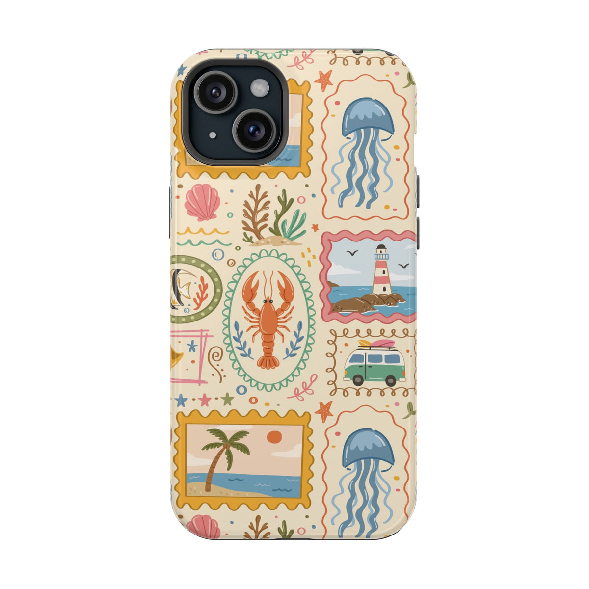 Coastal Postcard protective phone case for iPhone 15 Plus, glossy finish