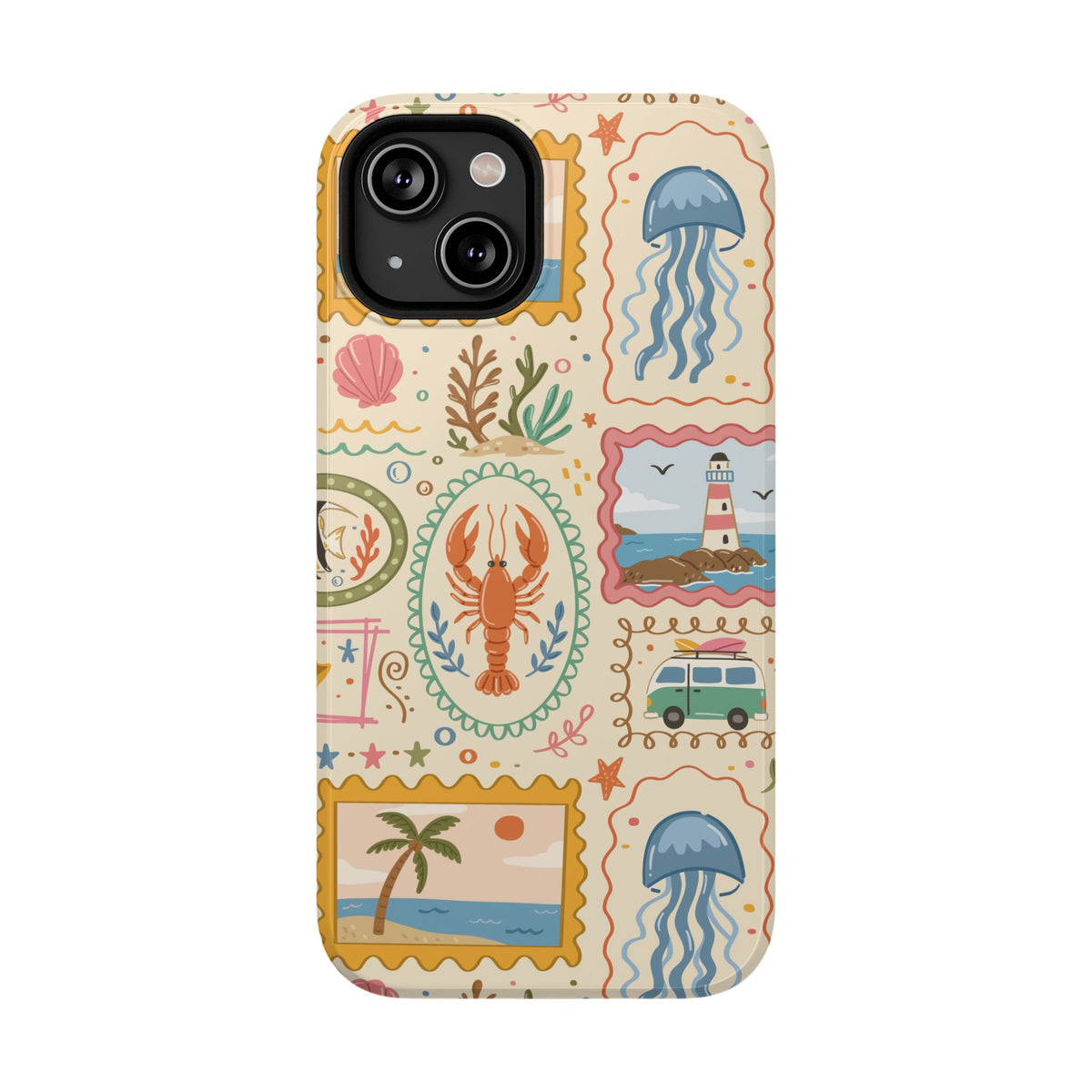 Coastal Postcard protective phone case for iPhone 14, glossy finish