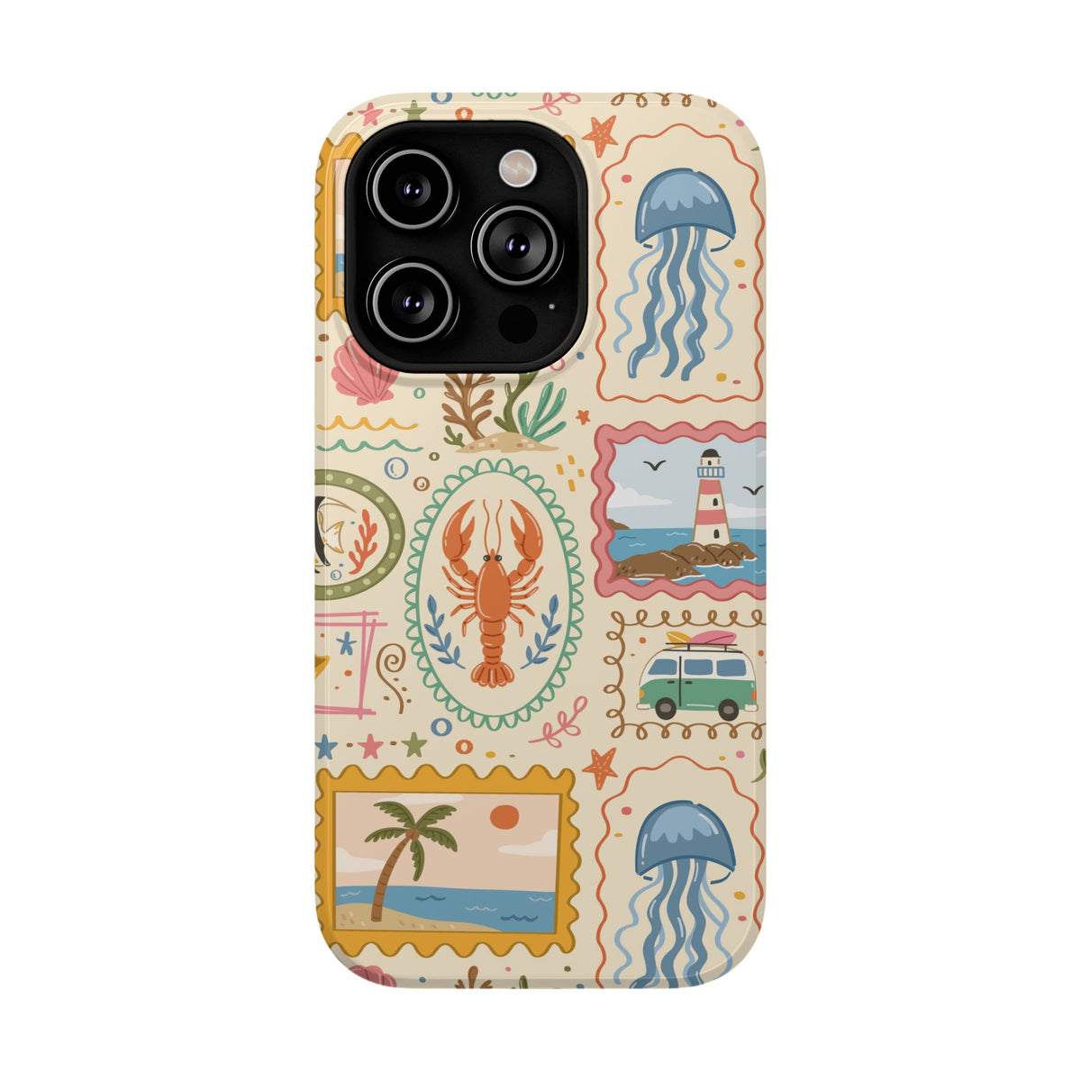 Coastal Postcard protective phone case for iPhone 14 Pro, glossy finish