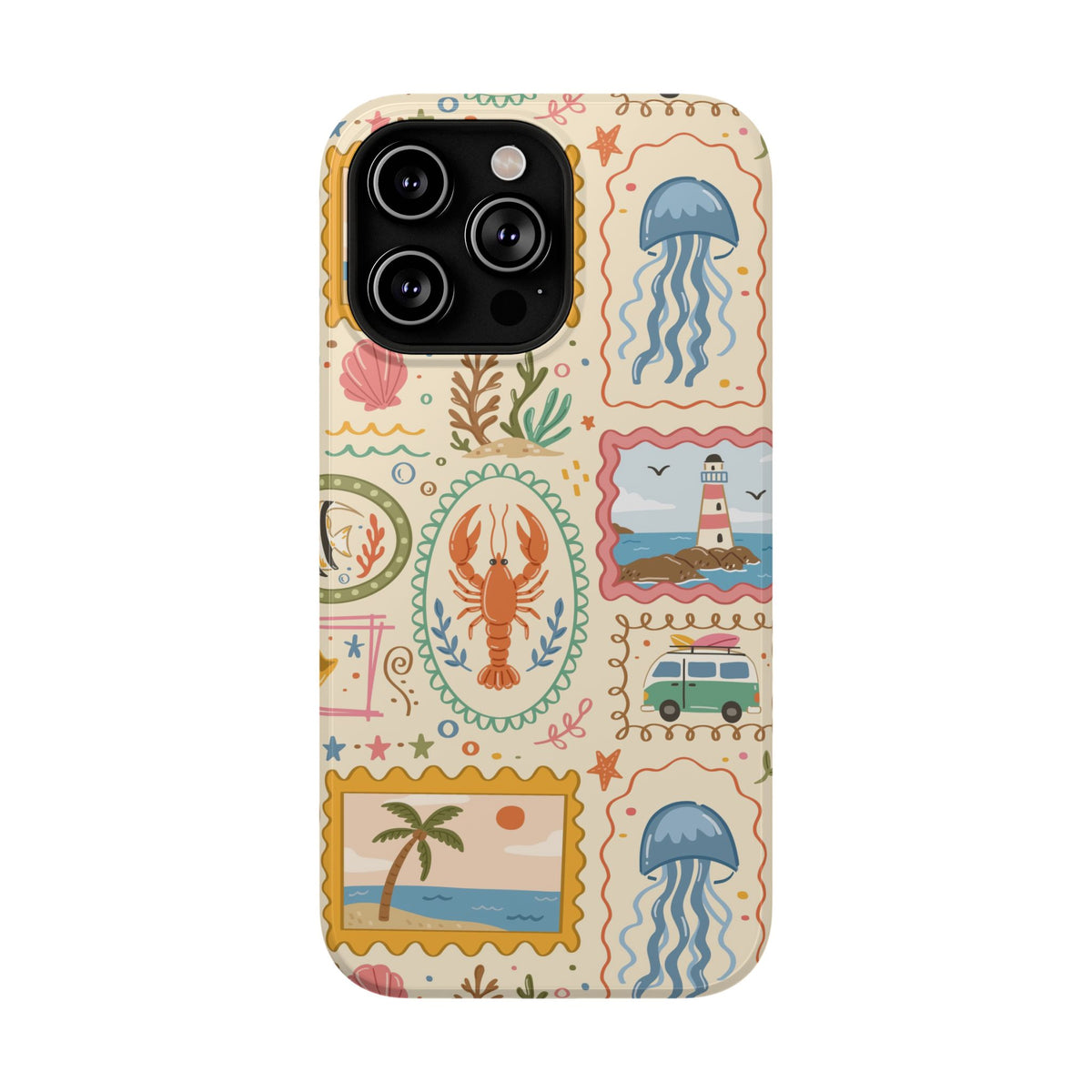 Coastal Postcard protective phone case for iPhone 14 Pro Max, glossy finish