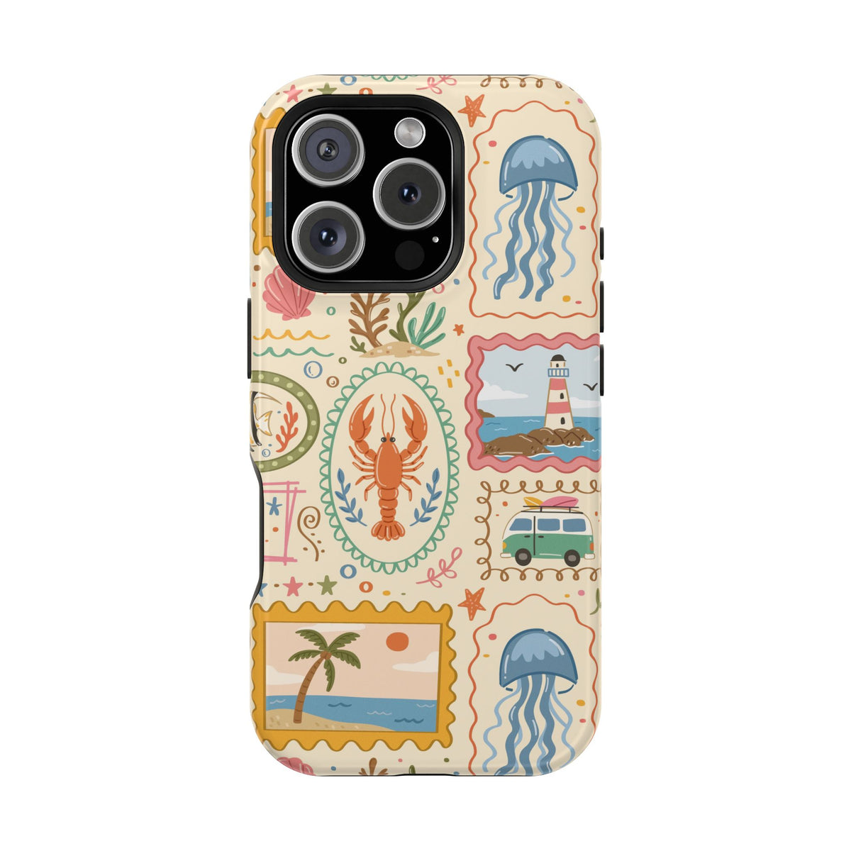 Coastal Postcard protective phone case for iPhone 16 Pro, glossy finish
