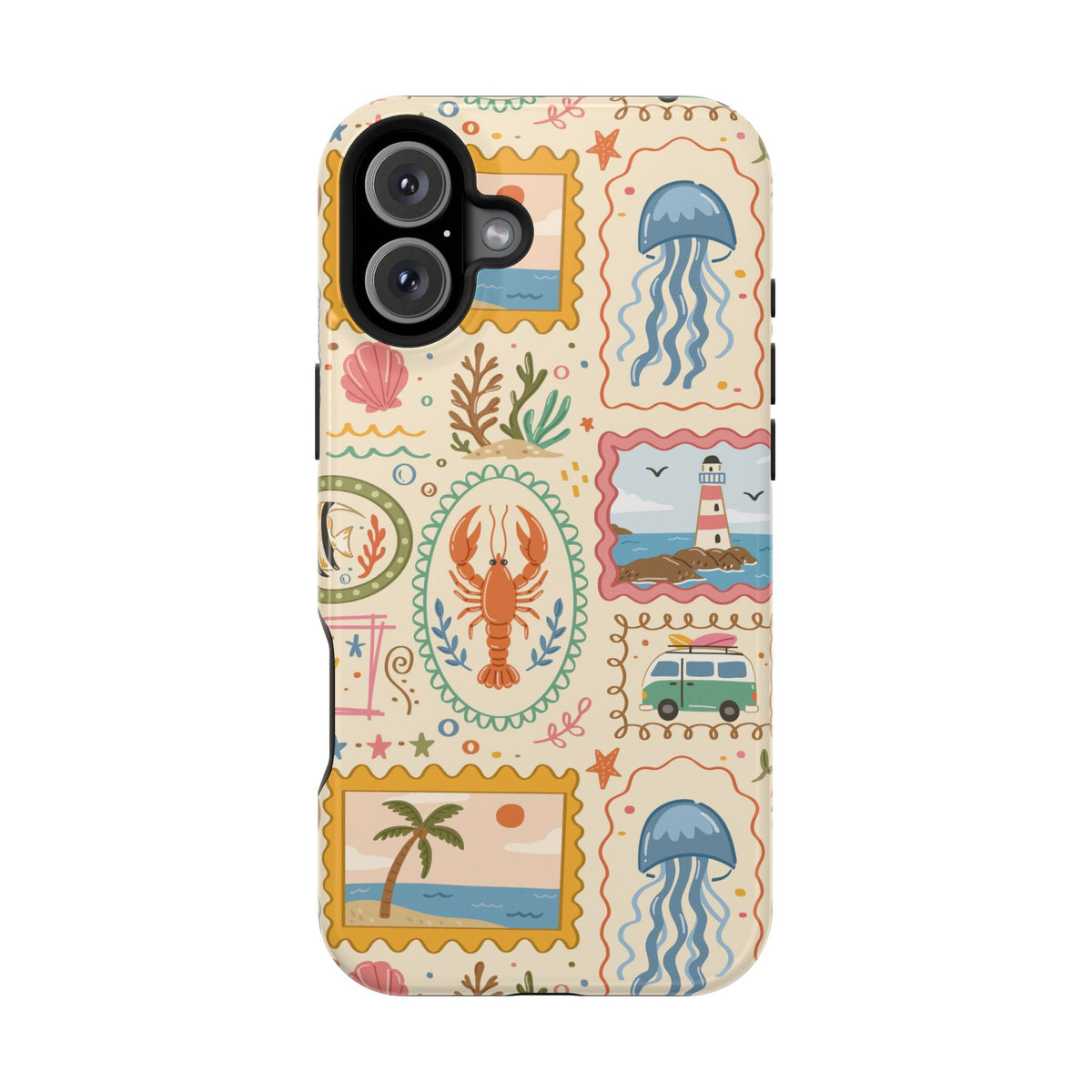 Coastal Postcard protective phone case for iPhone 16 Plus, glossy finish