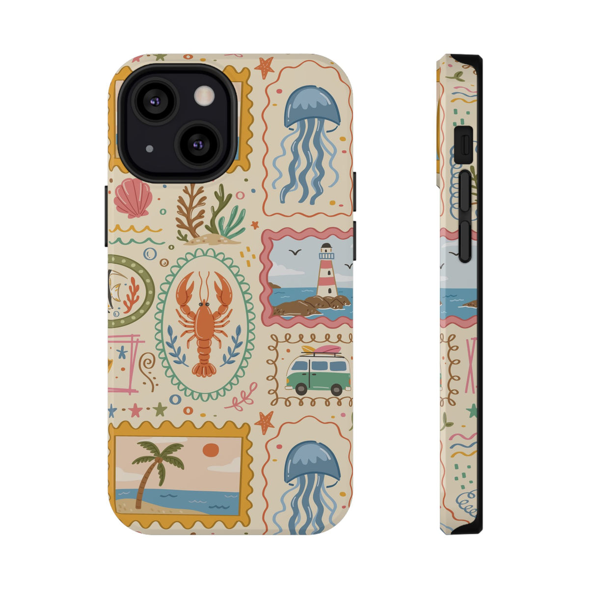 Coastal Postcard protective phone case for iPhone 13 Mini, glossy finish