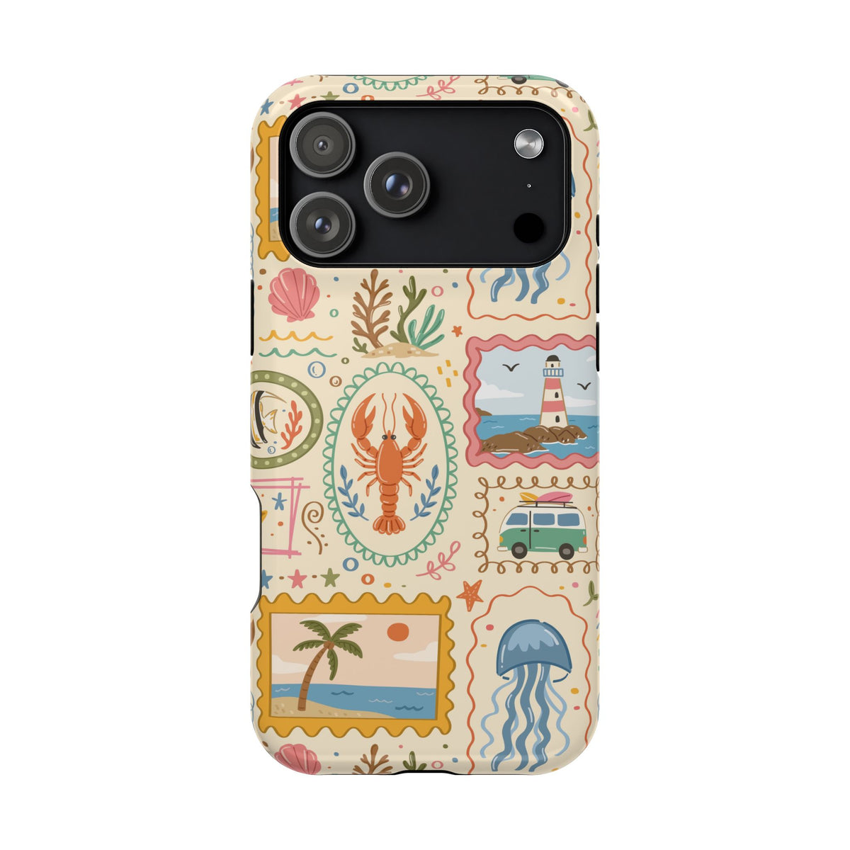 Coastal Postcard protective phone case for iPhone 17 Pro Max, glossy finish