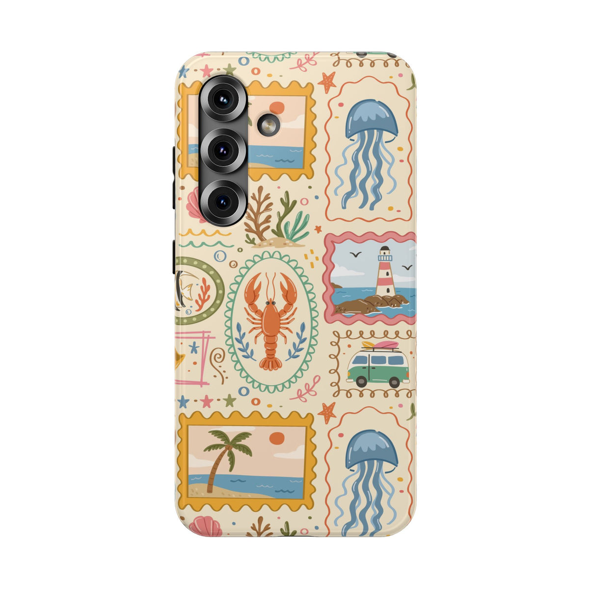 Coastal Postcard protective phone case for Samsung Galaxy S25, glossy finish