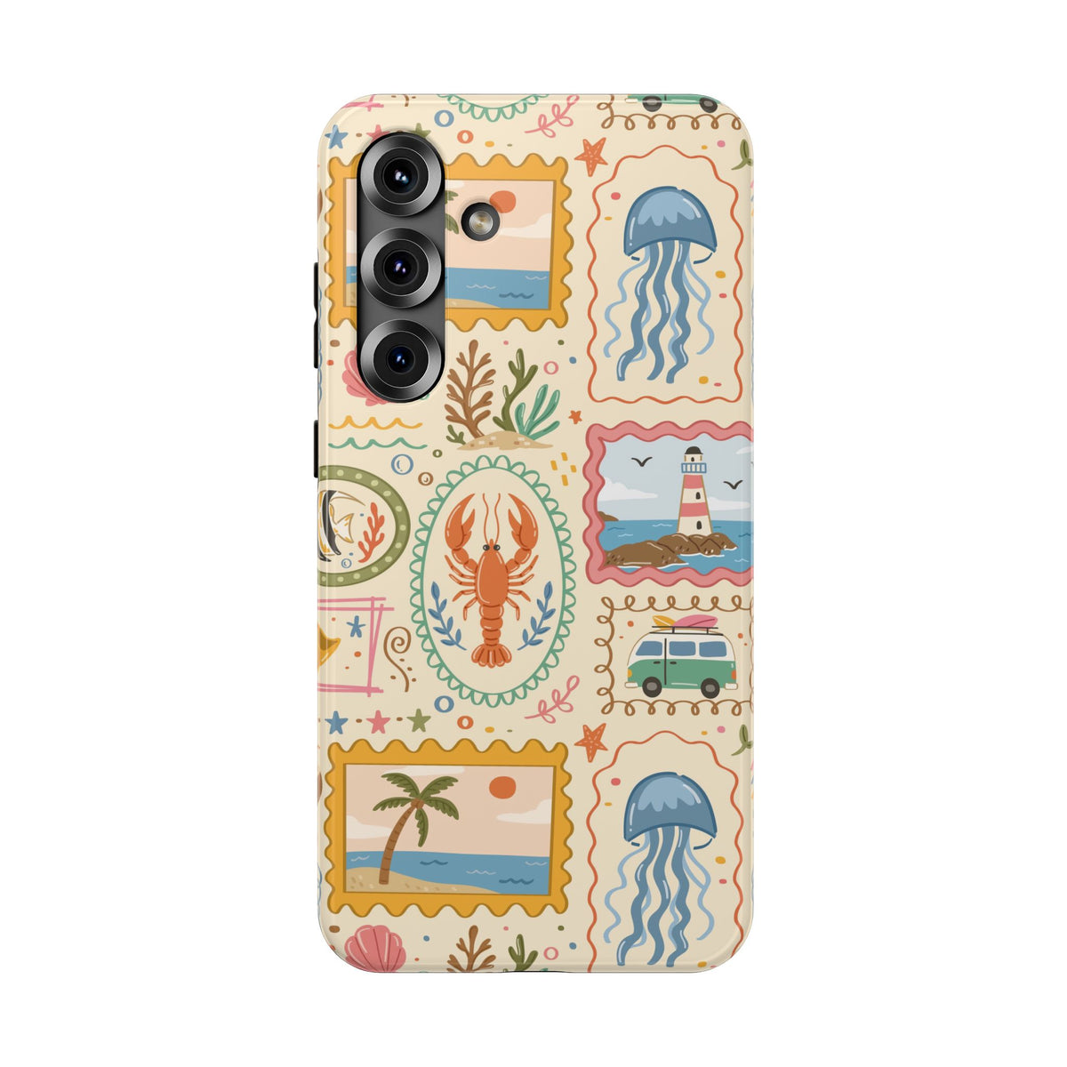 Coastal Postcard protective phone case for Samsung Galaxy S25 Plus, glossy finish