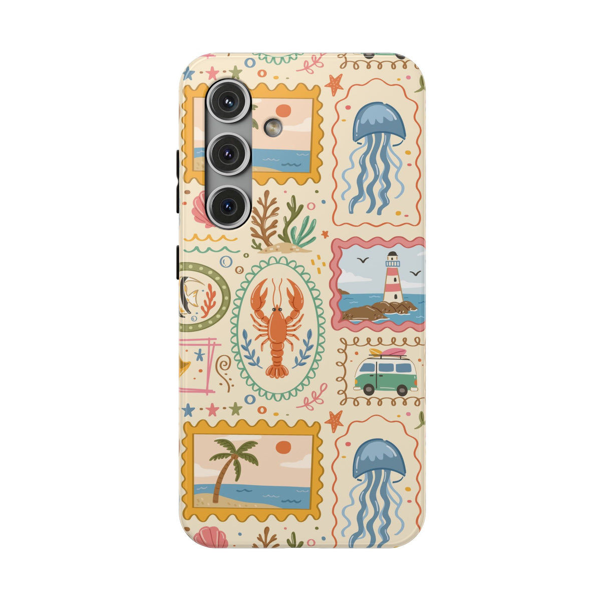 Coastal Postcard protective phone case for Samsung Galaxy S24, glossy finish