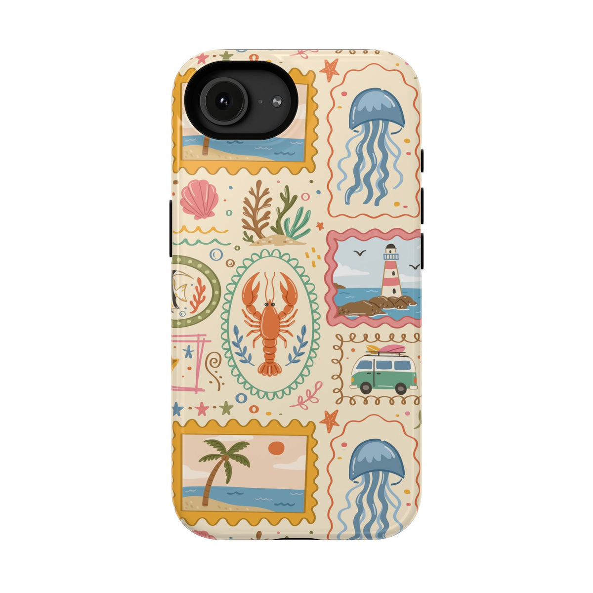 Coastal Postcard protective phone case for iPhone 16e, glossy finish